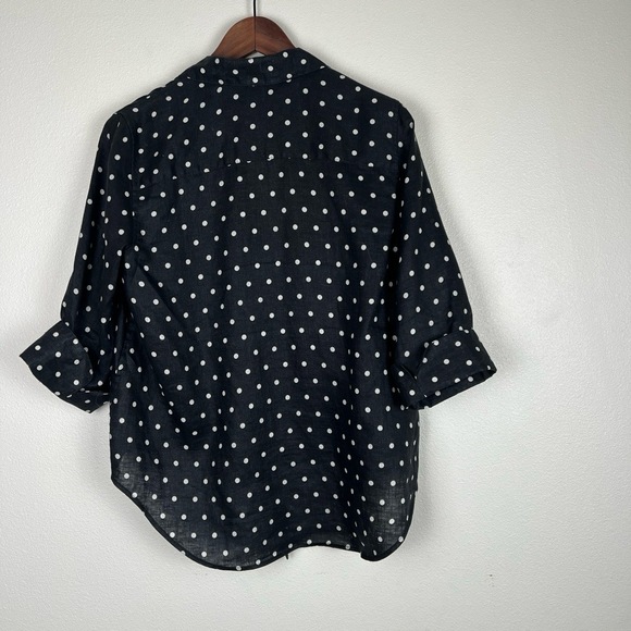 Chico's Womens Shirt XS Black White Polka Dot Tie Front 3/4 Sleeve Preppy Flirty - Picture 10 of 10